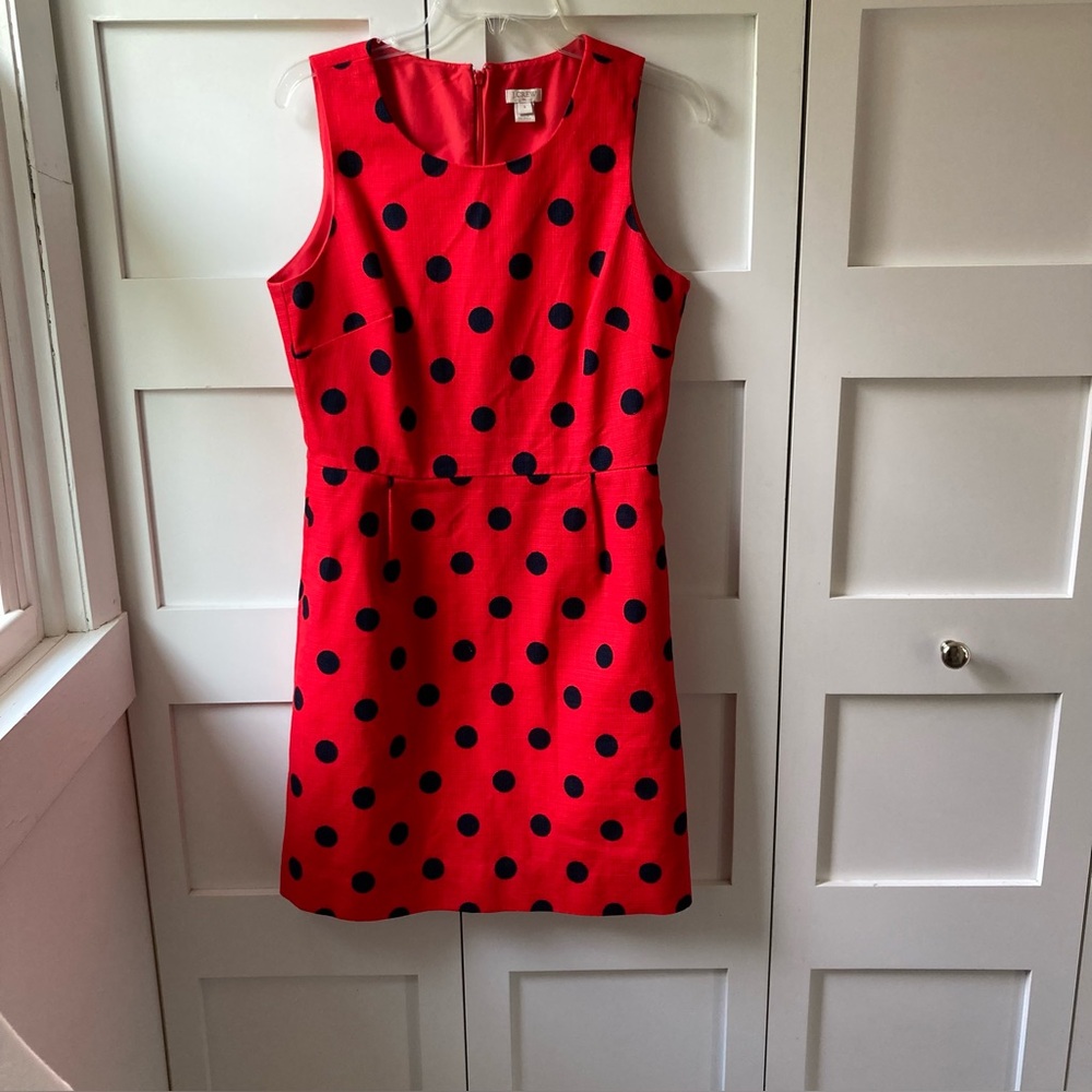 J. Crew Red and Navy Blue Polka Sheath Dress - Size 8